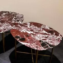 Design Table In Levanto Red Marble And Metal, Made In Italy - Morbello