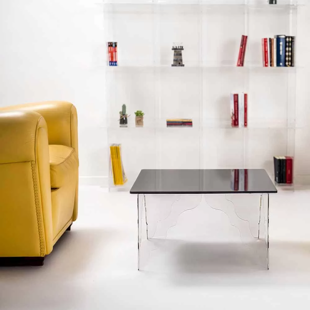 Modern Rectangular Coffee Table Made Of Black Acrylic Crystal Morita - Image 2