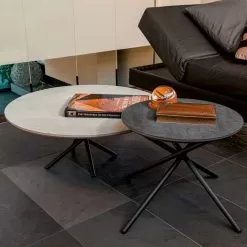 Round Coffee Table For Living Room Metal And Matt Ceramic Base - Shanghai