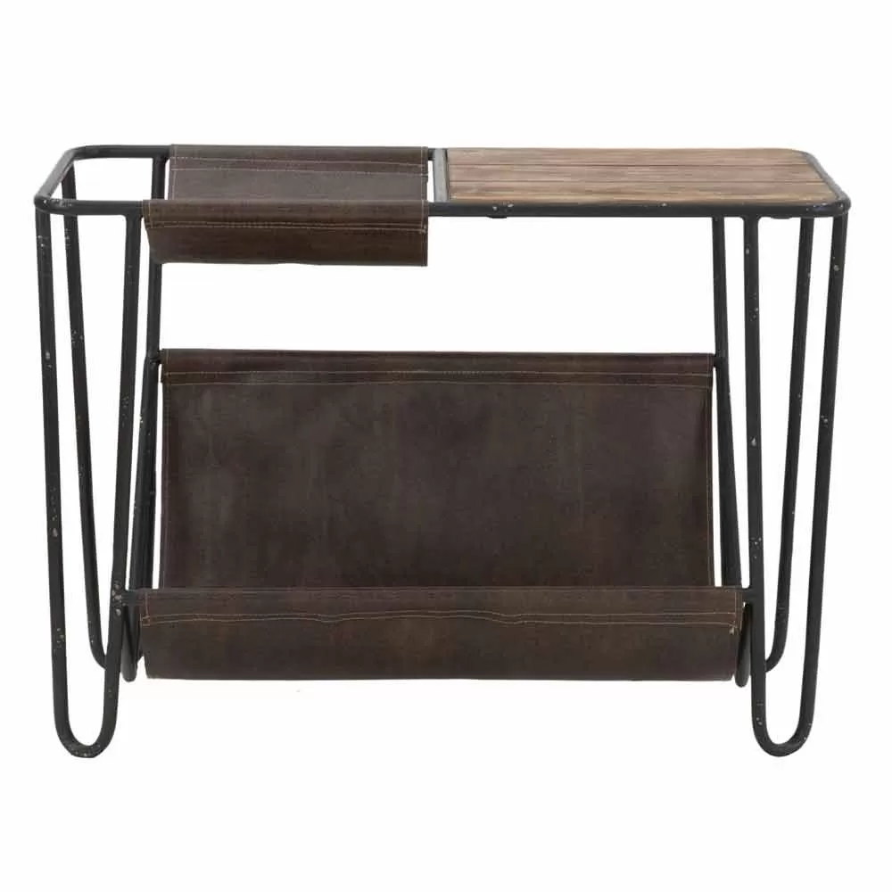 Vintage Newspaper Table In Iron And Eco-leather - Merica - Image 2