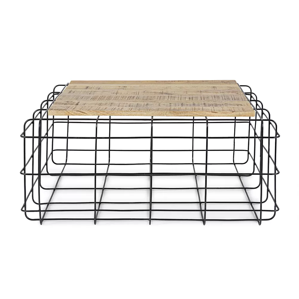 Square Industrial Coffee Table In Steel And Mango Wood - Carioca - Image 2