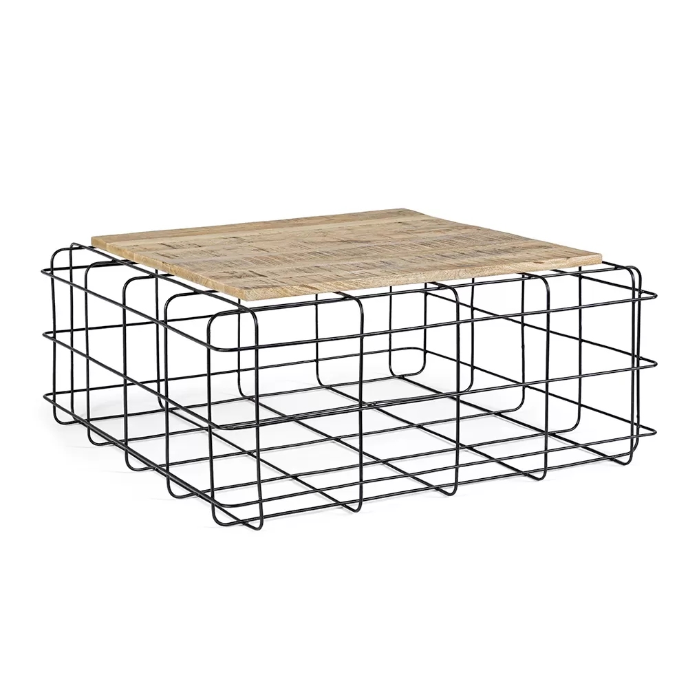 Square Industrial Coffee Table In Steel And Mango Wood - Carioca
