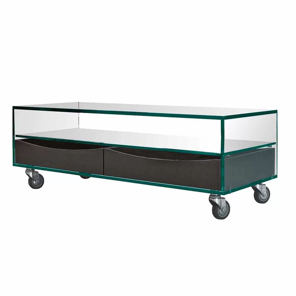 Rectangular Coffee Table In Extraclear Glass With Drawers Made In Italy - Ganzo