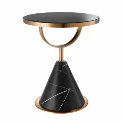 Round Coffee Table In Steel With Copper Finish And Modern Stone - Aprilia