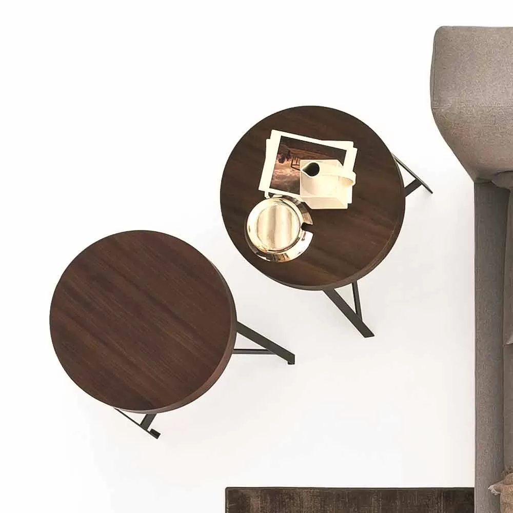 Round Coffee Table In Mdf Eucalyptus And Metal Finish Made In Italy - Juliana - Image 3