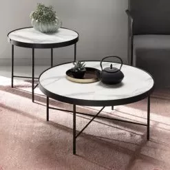 Coffee Table With Round Laminated Glass Top Made In Italy - Marimo