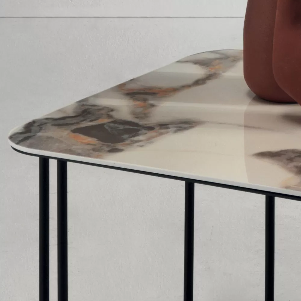Coffee Table In Ceramic Effect Marble And Metal Made In Italy - Ettore - Image 2