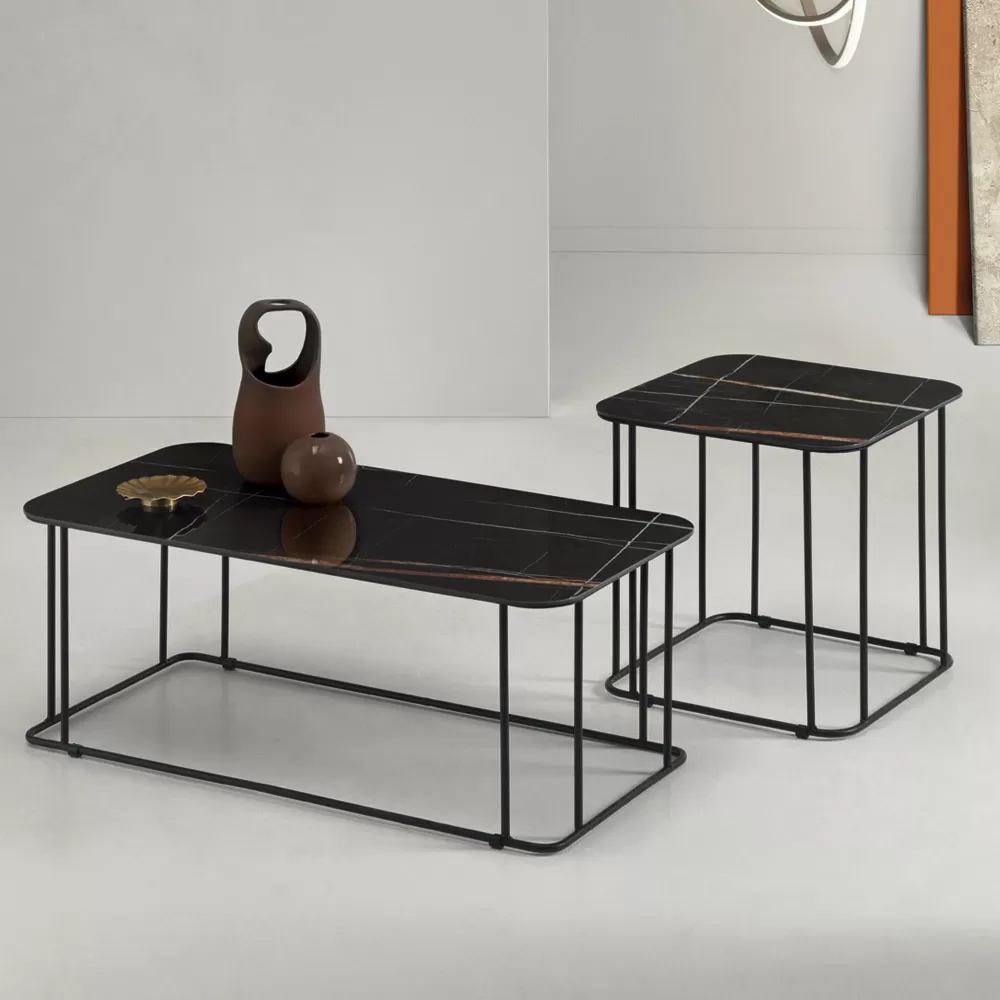 Coffee Table In Ceramic Effect Marble And Metal Made In Italy - Ettore - Image 3