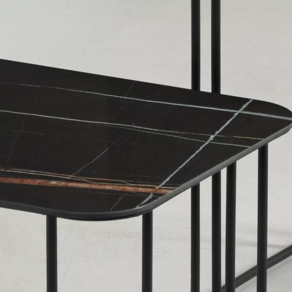 Coffee Table In Ceramic Effect Marble And Metal Made In Italy - Ettore - Image 4