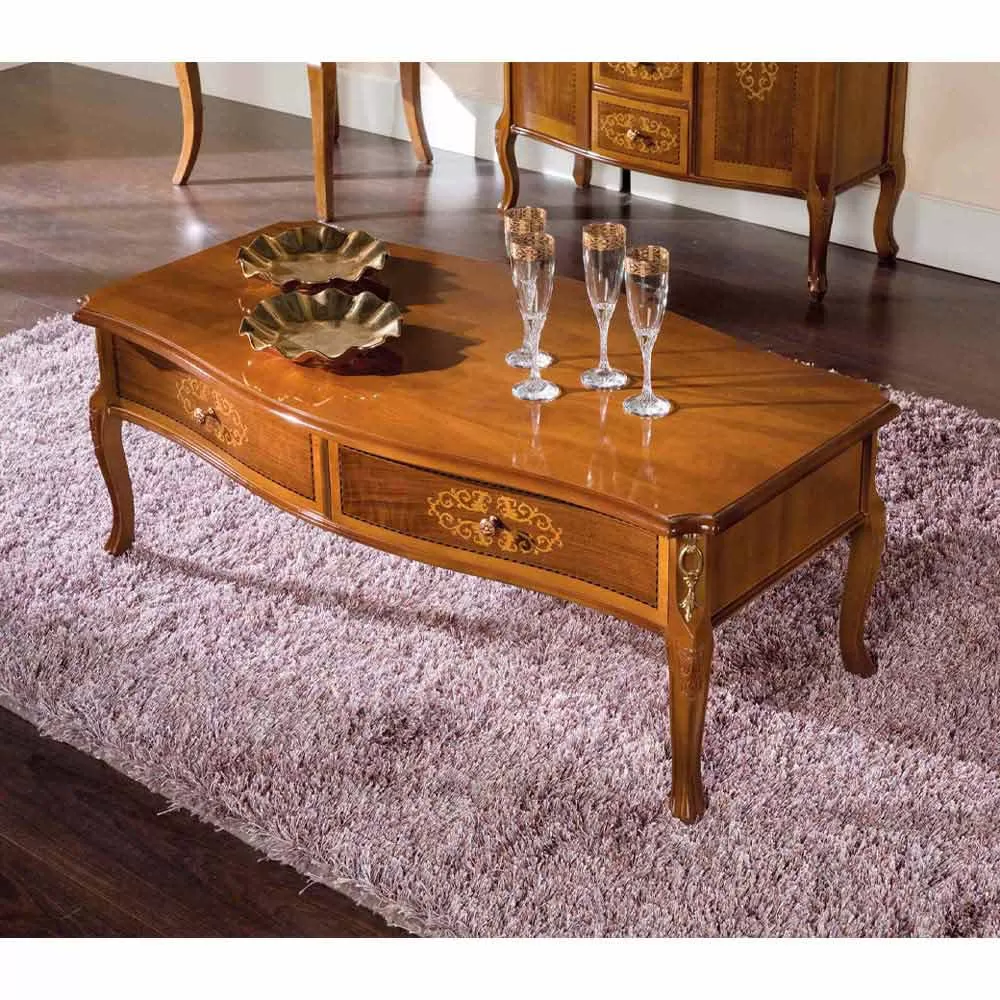 Inlaid Wood Coffee Table With 2 Drawers Made In Italy - Katerine - Image 2