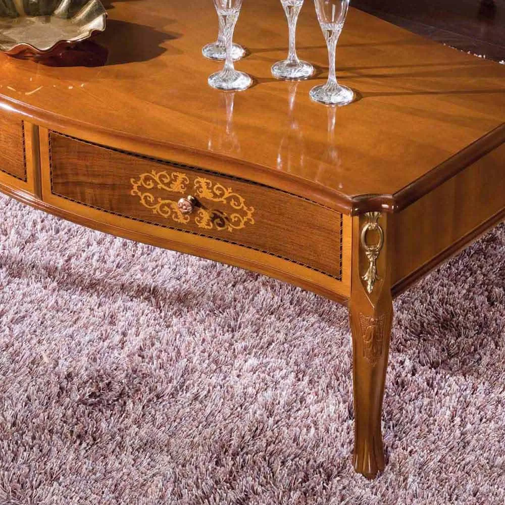 Inlaid Wood Coffee Table With 2 Drawers Made In Italy - Katerine - Image 3