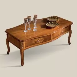 Inlaid Wood Coffee Table With 2 Drawers Made In Italy - Katerine
