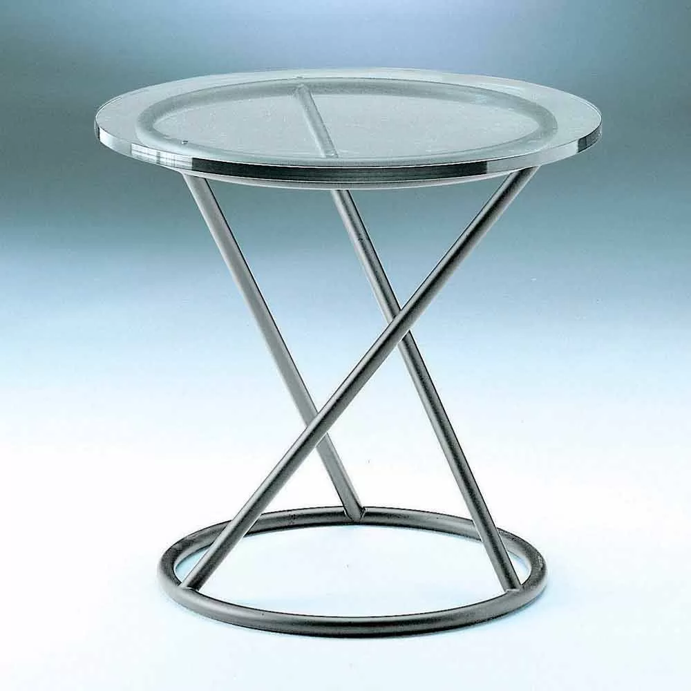 Coffee Table In Tempered Glass With Steel Base Made In Italy - Pegaso