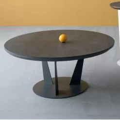 Round Coffee Table In Inclined Metal And Ceramic Top - Coriko