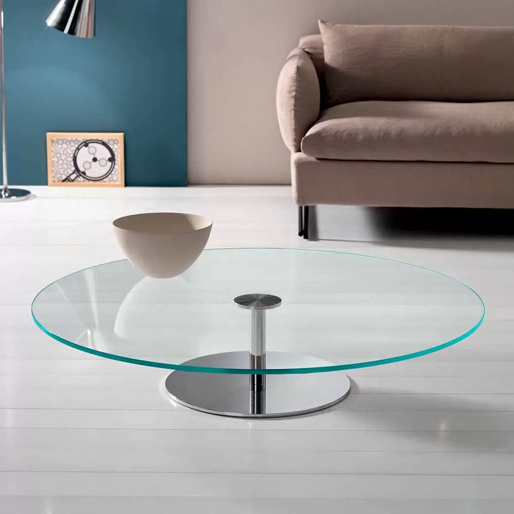 Round Coffee Table In Extra-clear Glass, Luxury Made In Italy - Giovannino - Image 4