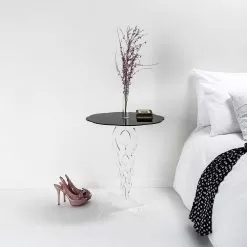 Black Round Coffee Table 50 Cm Janis, Modern Design, Made In Italy