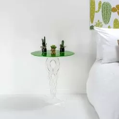 Light Green Round Side Table 50 Cm Janis, Modern Design, Made In Italy