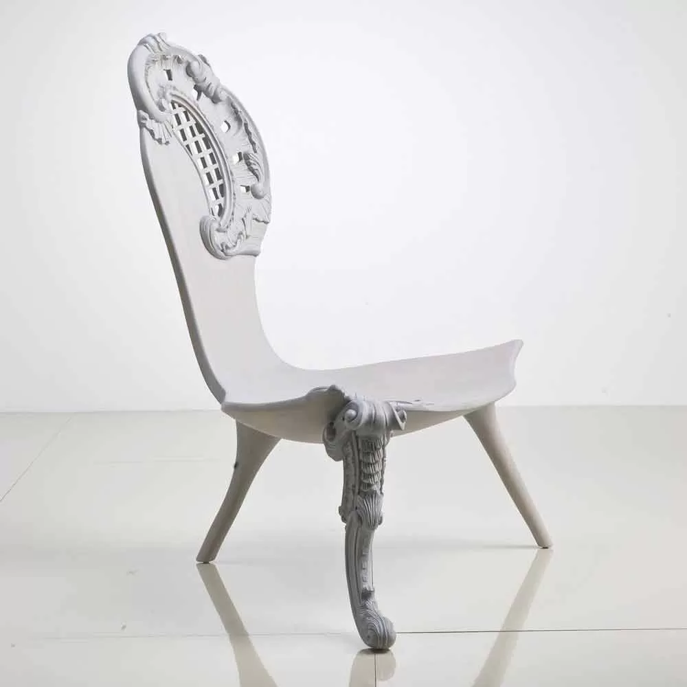 Grey Hand Carved Throne Leon In Solid Oak, Modern Design - Image 2