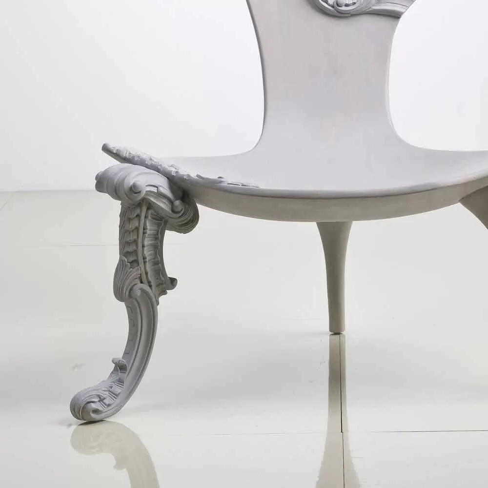 Grey Hand Carved Throne Leon In Solid Oak, Modern Design - Image 4