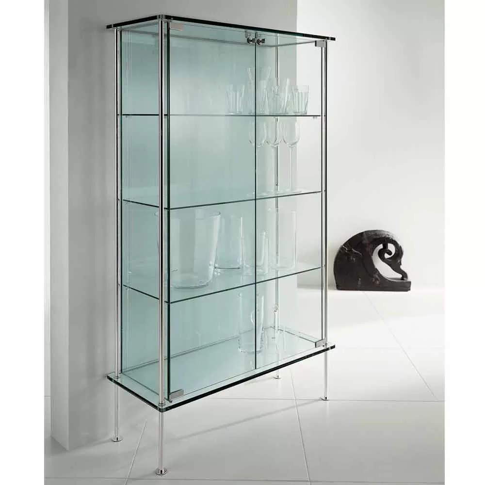 Wall Showcase In Transparent Glass And Metal With 2 Design Doors - Lorella - Image 2