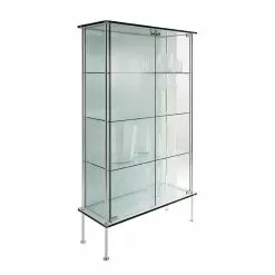 Wall Showcase In Transparent Glass And Metal With 2 Design Doors - Lorella