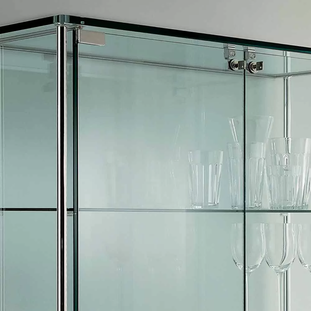 Wall Showcase In Transparent Glass And Metal With 2 Design Doors - Lorella - Image 4