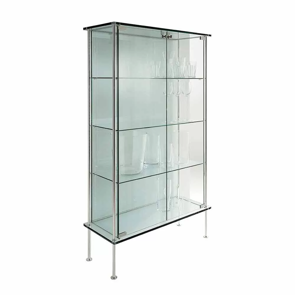 Wall Showcase In Transparent Glass And Metal With 2 Design Doors - Lorella