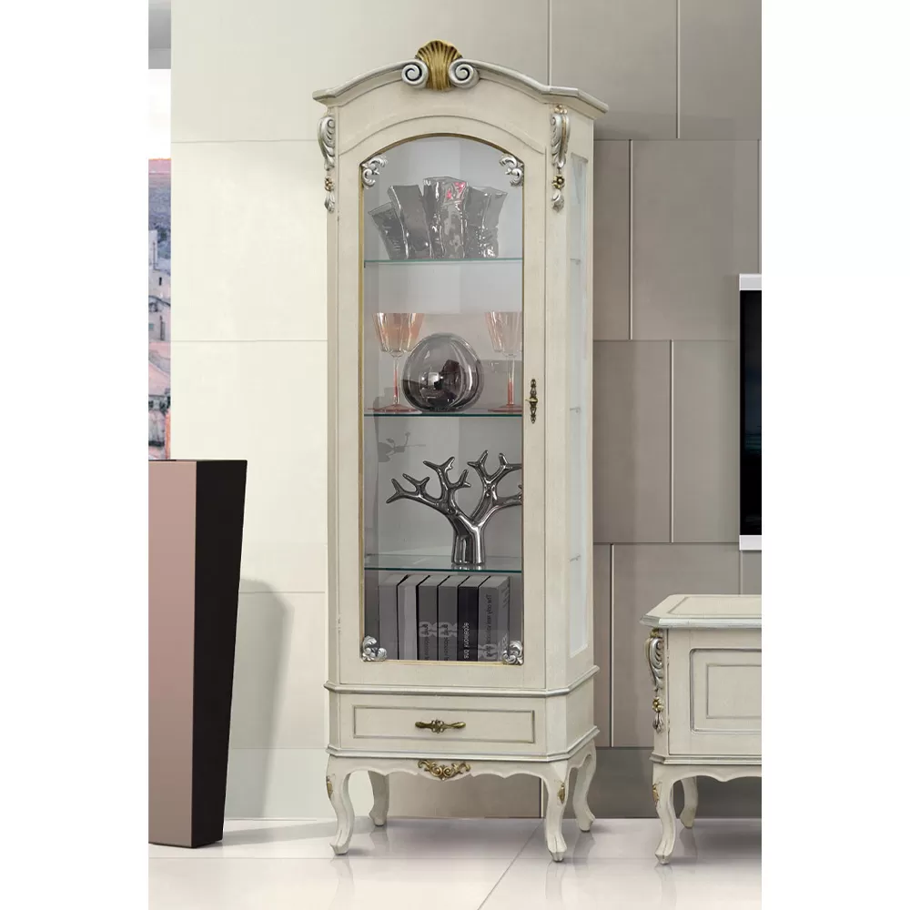 Classic Showcase With Door And White Wooden Drawer Made In Italy - Cheverny - Image 2
