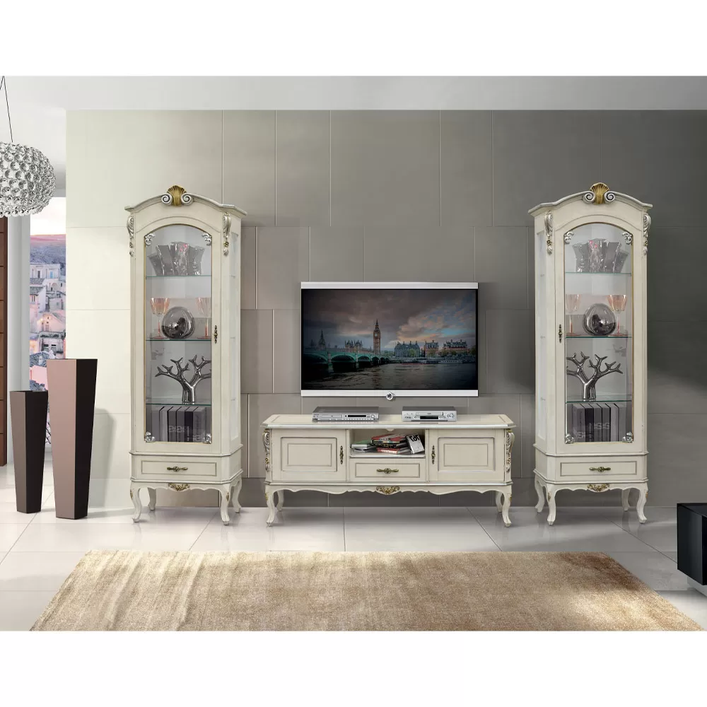 Classic Showcase With Door And White Wooden Drawer Made In Italy - Cheverny - Image 5