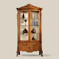 Classic Showcase In Inlaid Walnut Wood 4 Doors Made In Italy - Commodo