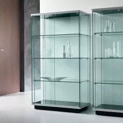 Wall-mounted Display Cabinet In Transparent Glass 2 Doors With Lock - Antonia