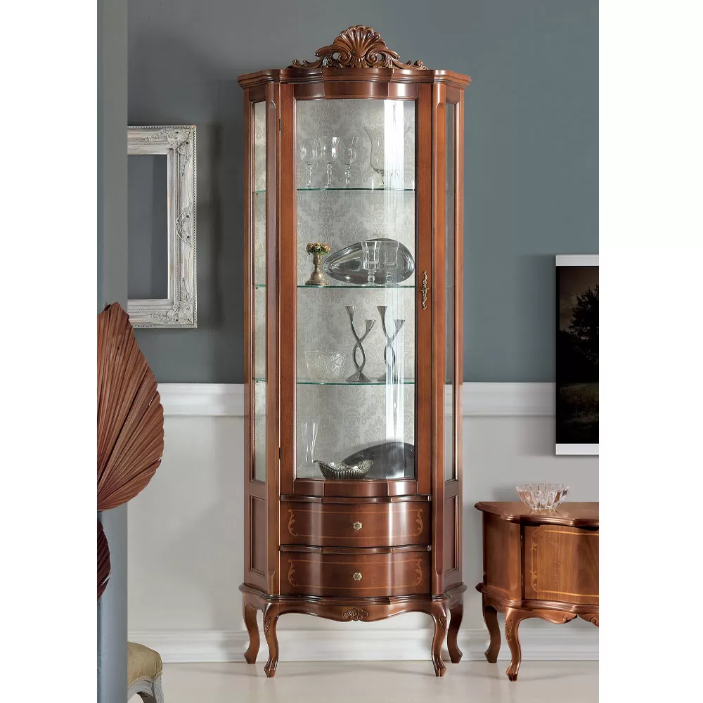 Living Room Display Cabinet 1 Door And 2 Wooden Drawers Made In Italy - Leonor - Image 2