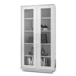 Living Room Showcase In Glossy White Wood With 2 Doors Made In Italy - Kimbo