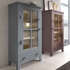 Living Room Showcase In Solid Fir Wood Entirely Made In Italy - Pascual