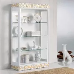 Design Wooden Display Cabinet With 3 Kush Glass Shelves, Made In Italy