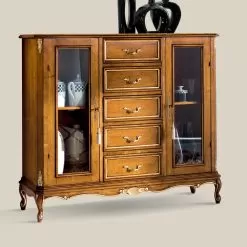 Living Room Display Cabinet In Wood With 2 Doors And 5 Drawers Made In Italy - Richard