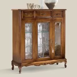 Living Room Display Cabinet In Wood With Door And 3 Drawers Made In Italy - Richard