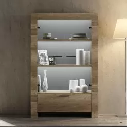 Living Room Showcase In Wood And Glass With 2 Doors And Drawer Made In Italy - Clyde