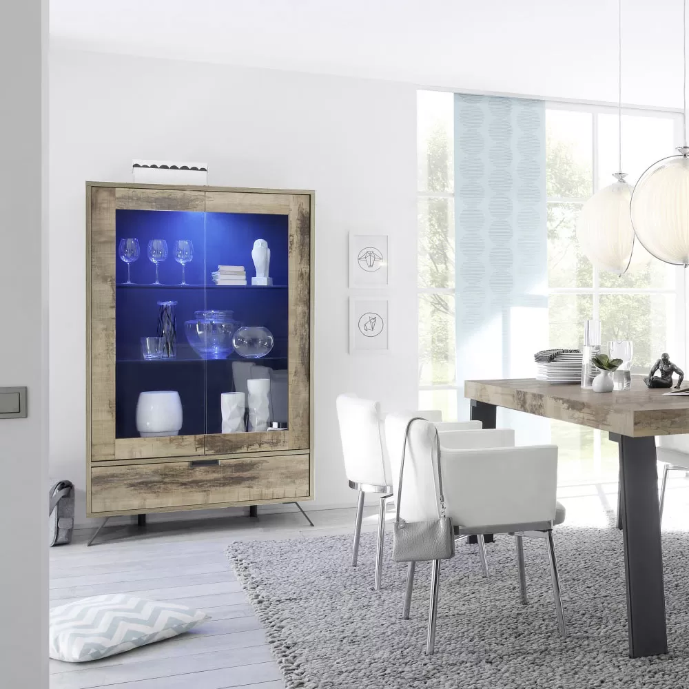 Living Room Display Cabinet In Laminated Wood And Glass Made In Italy - Carambola - Image 2