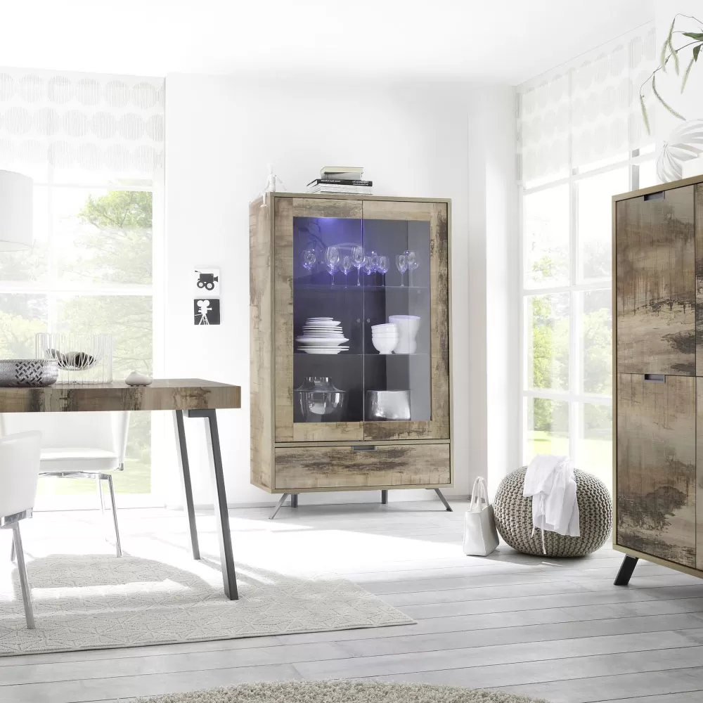 Living Room Display Cabinet In Laminated Wood And Glass Made In Italy - Carambola - Image 3