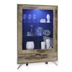 Living Room Display Cabinet In Laminated Wood And Glass Made In Italy - Carambola