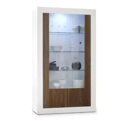 Laminated Wood Showcase With Glass Shelves Made In Italy - Cinzia