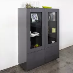 Showcase In Melamine Wood With 2 Glass Doors Made In Italy - Ylenia